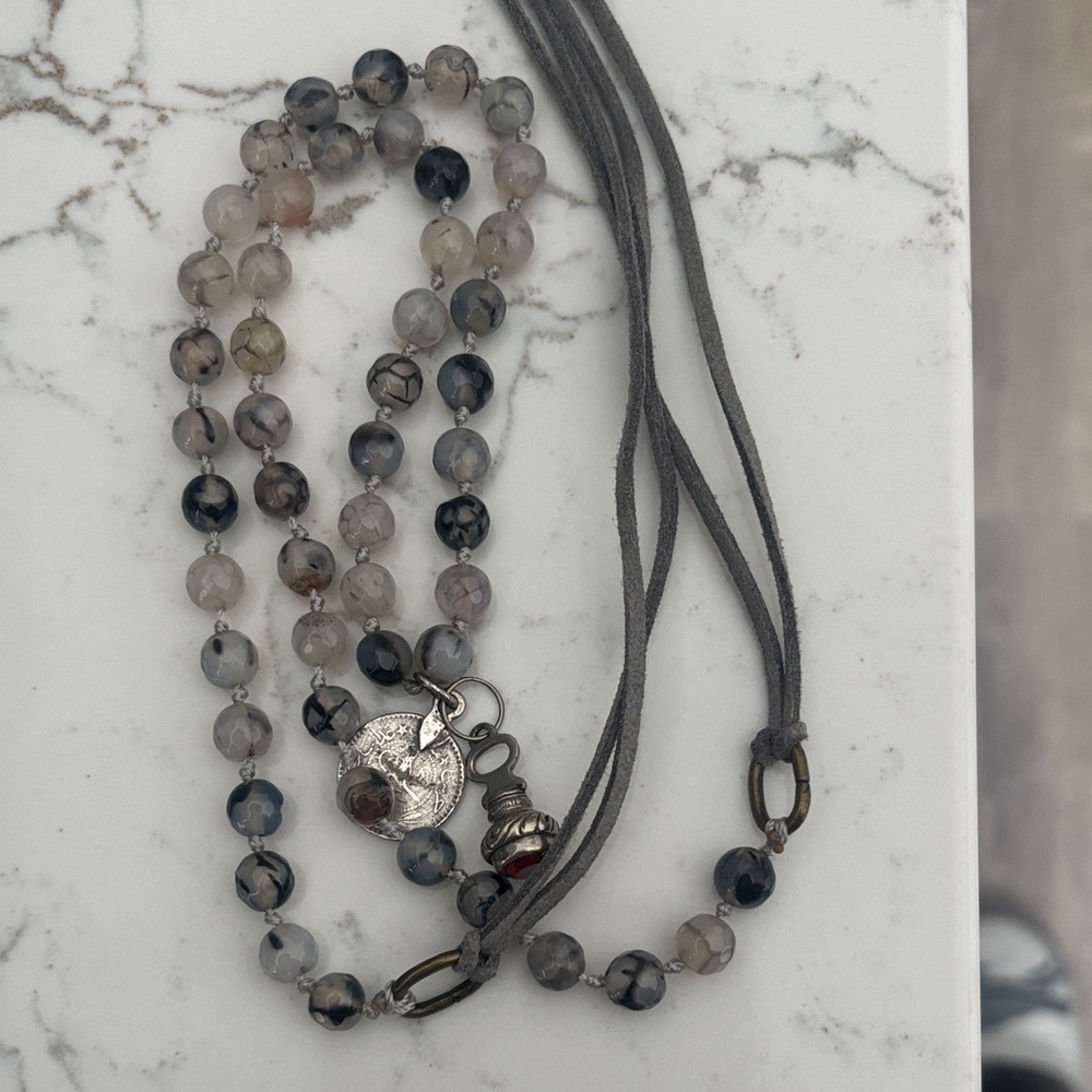 Long Beaded Necklace with Charms
